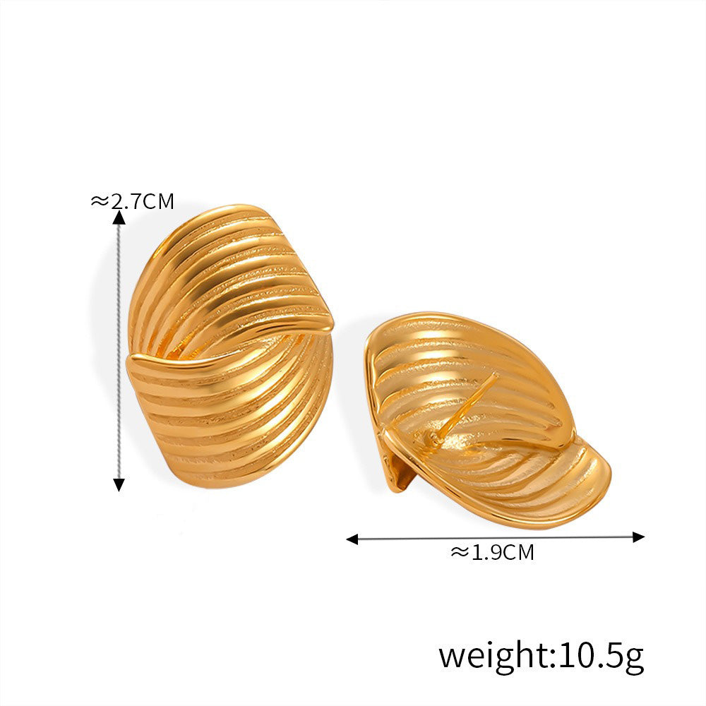 18K Gold Fashionable Personality Linear Pattern Design Simple Style Earring and Ring Set
