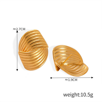 18K Gold Fashionable Personality Linear Pattern Design Simple Style Earring and Ring Set