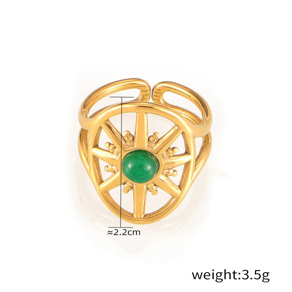 Kaze Classic Vintage Eight-Pointed Star Gemstone Ring | 18K Gold Celestial Ring in Blue &amp; Green