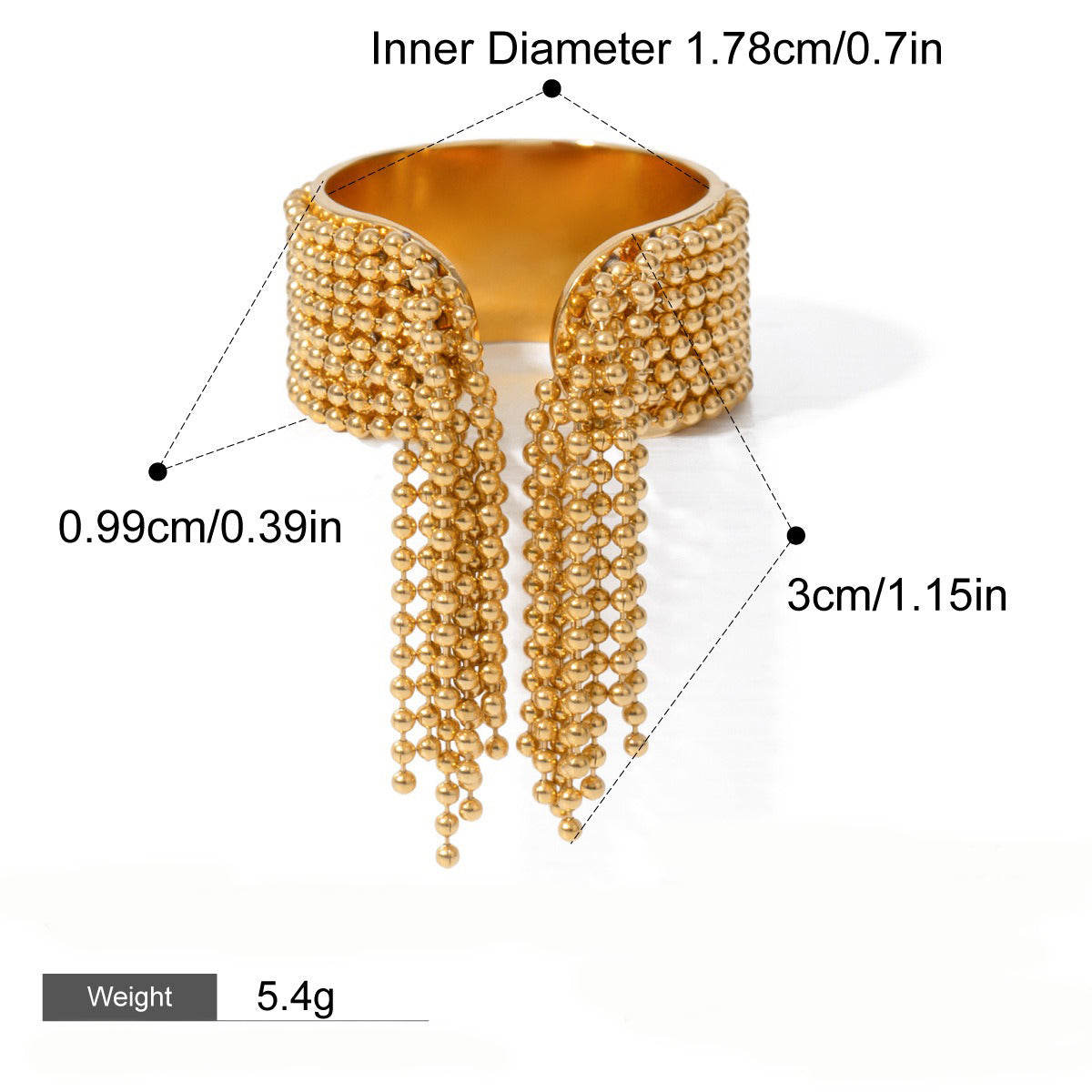 Kaze Round Bead Tassel Design Ring | 18K Gold Elegant Adjustable Ring in Gold &amp; Silver Gold Adjustable