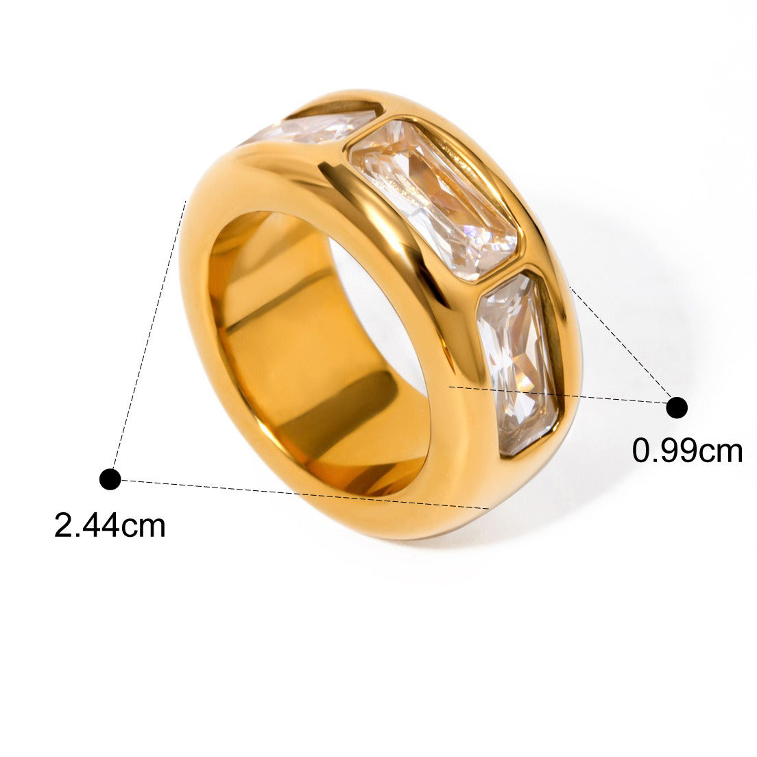 Kaze Classic Noble Wide Face Three-Gemstone Ring | 18K Gold Ring in Green &amp; White Size 7 White 7US