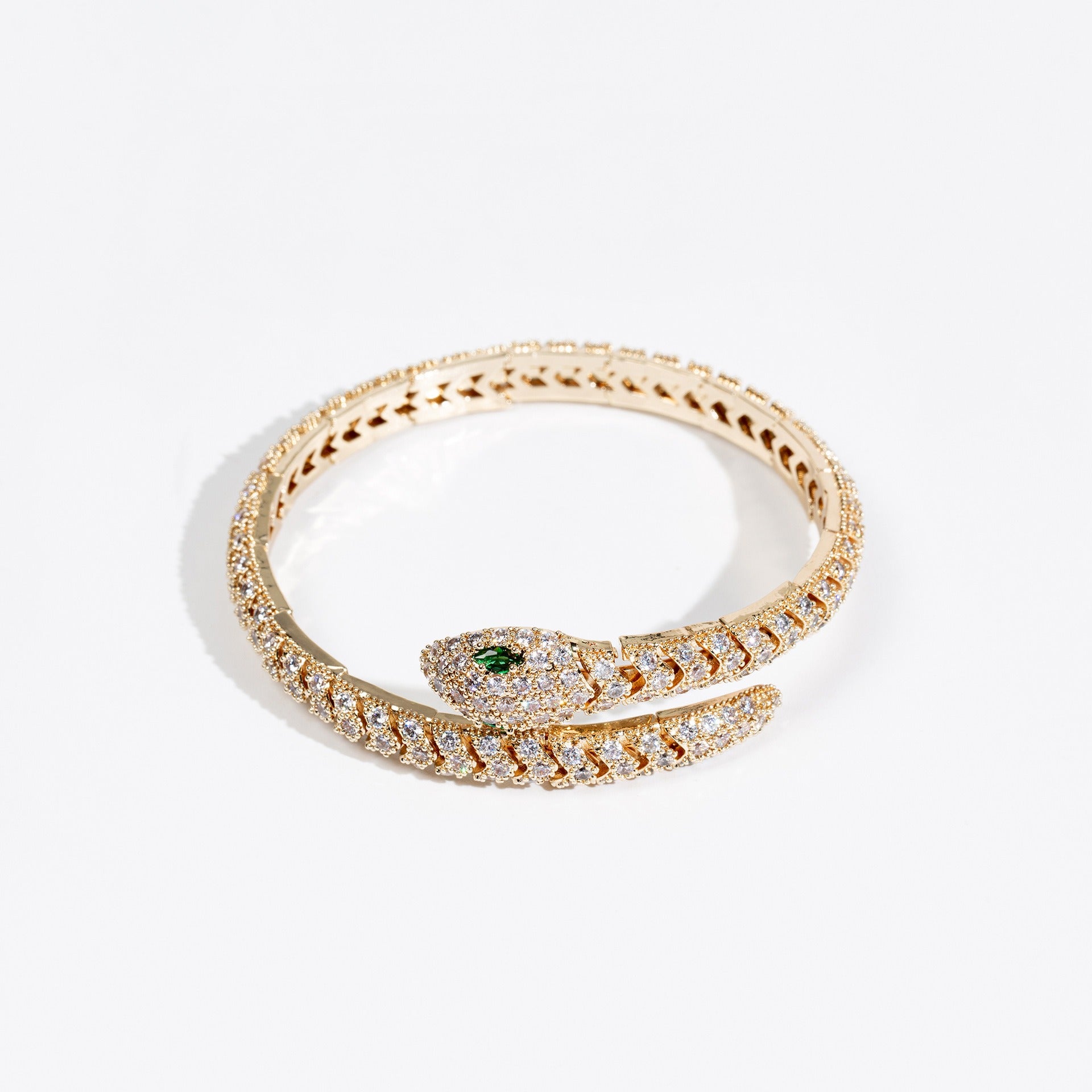 Kaze Snakebone Pavé Diamond Open Bangle | 18K Gold Full Cubic Zirconia Bangle