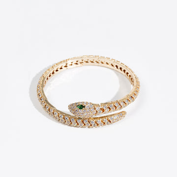 Kaze Snakebone Pavé Diamond Open Bangle | 18K Gold Full Cubic Zirconia Bangle