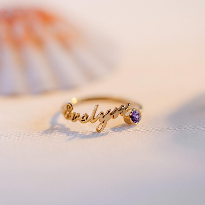 Kaze Customized Birthstone Name Open Ring | Personalised Birthstone Ring in Silver, Gold &amp; Rose Gold