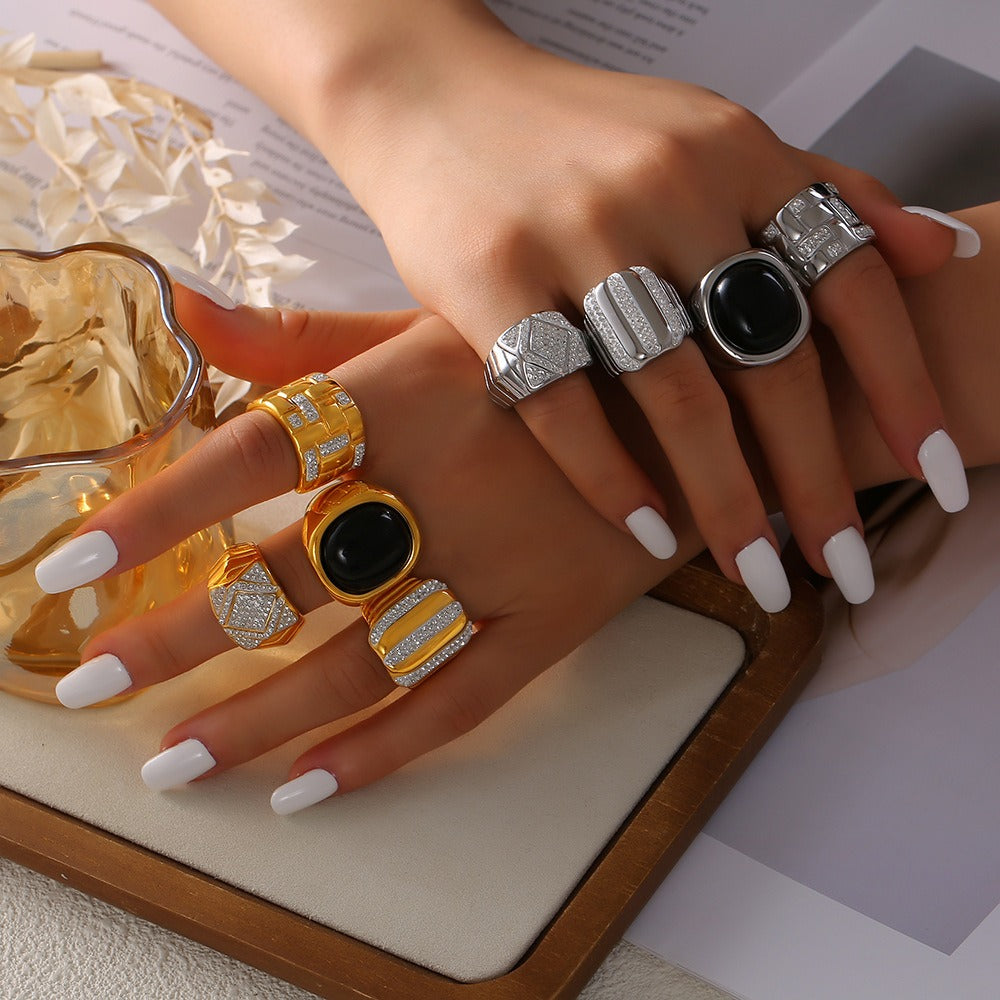 Kaze Noble Geometric Diamond Woven Gemstone Ring | 18K Gold All-Match Ring in 24 Variants