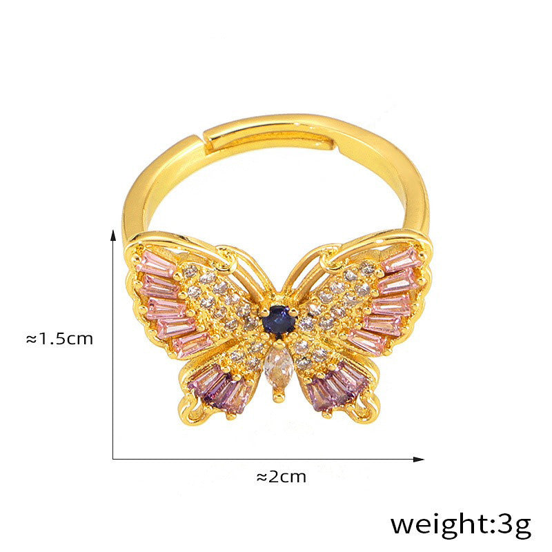 Kaze Butterfly Diamond Ring | 18K Gold Adjustable Ring in Orange &amp; Pink Pink Adjustable