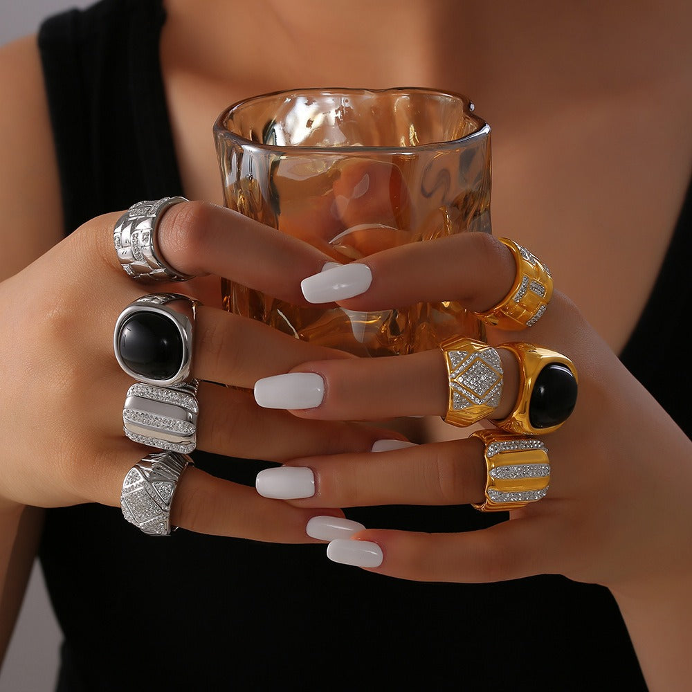 Kaze Noble Geometric Diamond Woven Gemstone Ring | 18K Gold All-Match Ring in 24 Variants