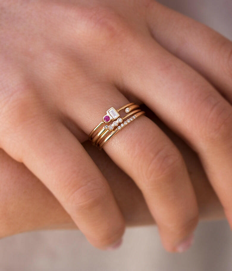Kaze 18K Gold Triple Band Ring and Zircon Bracelet Set | Luxury Matching Ring &amp; Bracelet