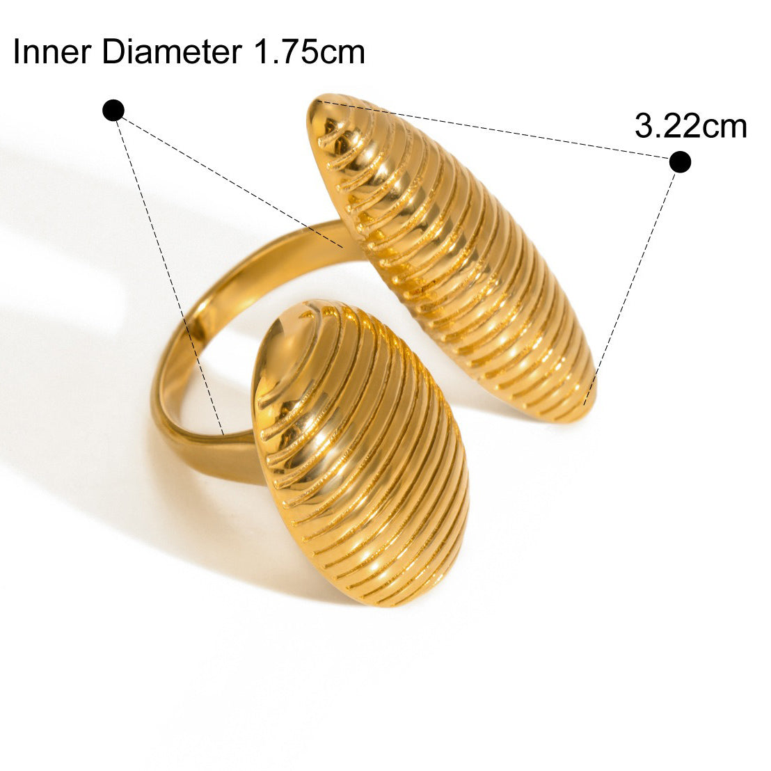 Kaze Elegant Oval Ribbed Texture Ring | 18K Gold Adjustable Ring in Gold &amp; Silver Gold Adjustable