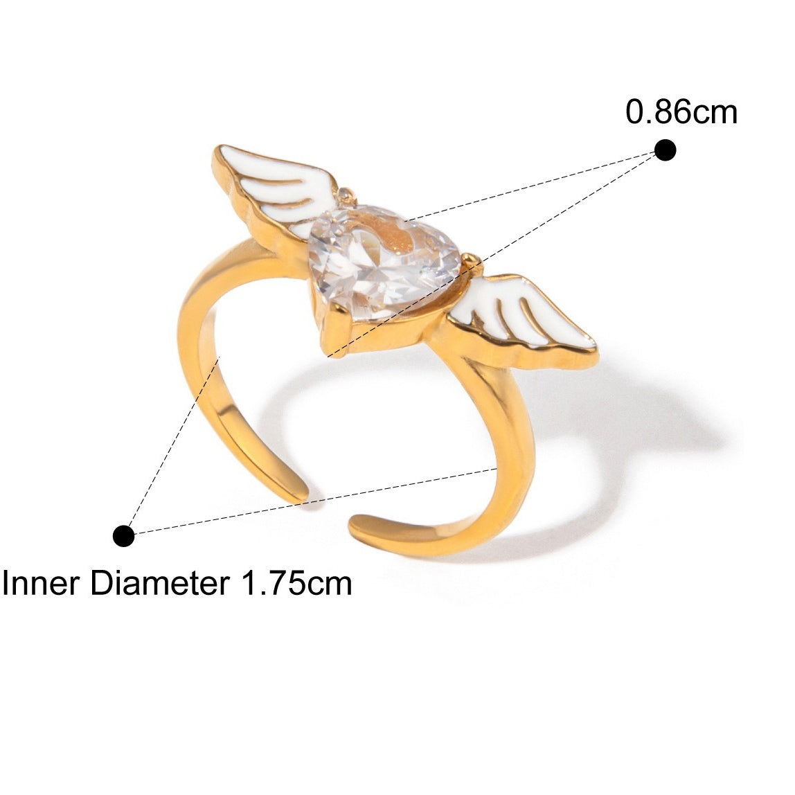 Kaze Angel Wings Heart Gemstone Ring | 18K Gold Adjustable Ring for Women