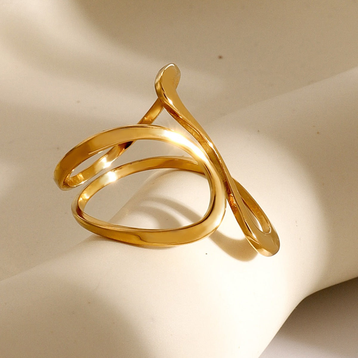 Kaze Trendy Unique Geometric Line Design Ring | 18K Gold Artistic Adjustable Ring