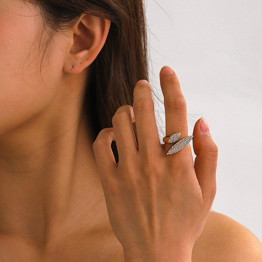 Kaze Dazzling Geometric Diamond Open Ring | 18K Gold Luxury Statement Ring