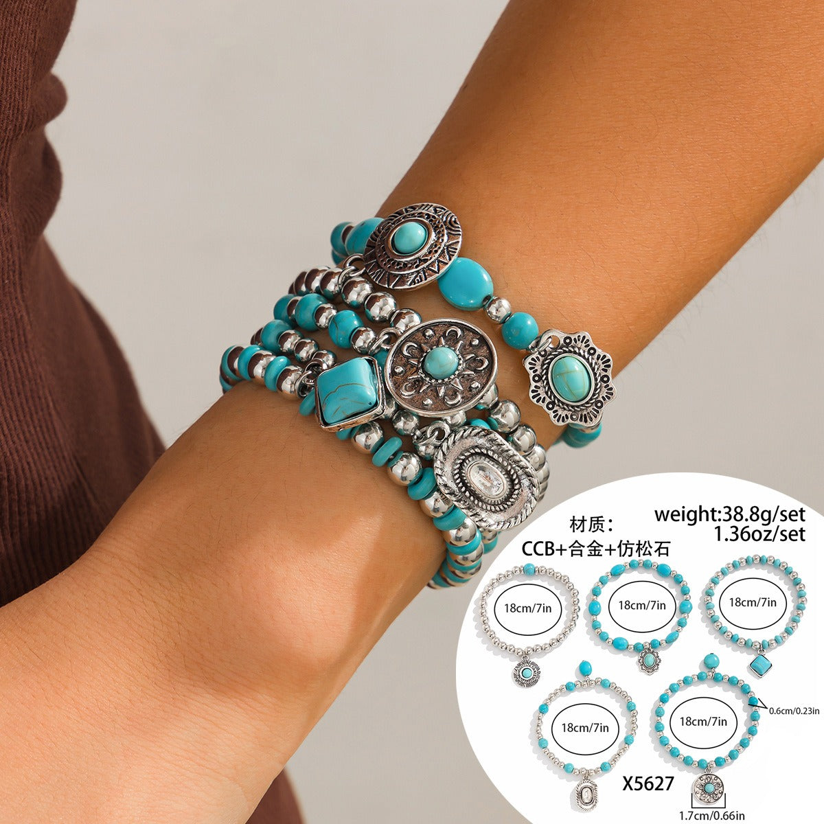 Kaze Retro Ethnic Bull Head Turquoise Beaded Bracelet | S925 Silver Artisan Ethnic Bracelet in 9 Colours Color Mixing27
