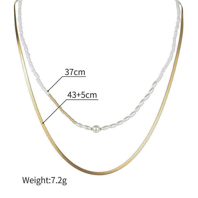 Kaze Double-Layer White Beaded Pearl Chain Necklace | Stainless Steel Pearl Necklace