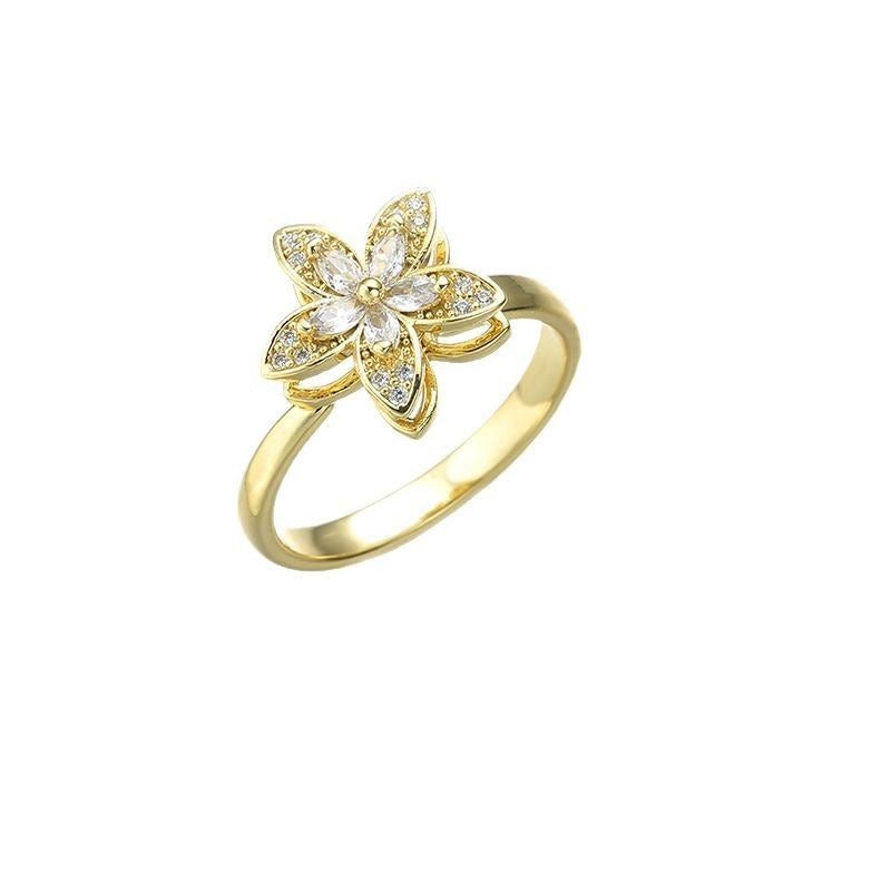 Kaze Bauhinia Flower Zircon Stress-Relief Ring | 18K Gold Titanium Adjustable Open Ring Only Adjustable