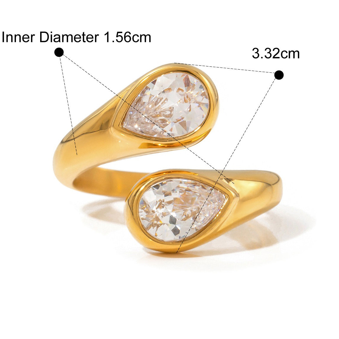 Kaze Asymmetrical Teardrop Gemstone Ring | 18K Gold Adjustable Ring in Gold &amp; Silver Gold Adjustable