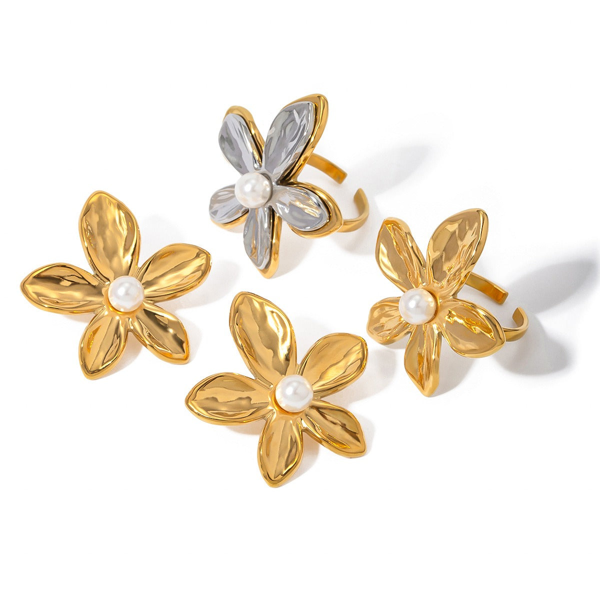 Kaze Flower Earring and Ring Set | 18K Gold Floral Stainless Steel Set in Gold &amp; Two-Tone
