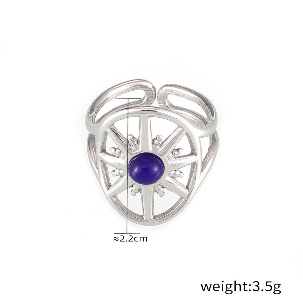 Kaze Classic Vintage Eight-Pointed Star Gemstone Ring | 18K Gold Celestial Ring in Blue &amp; Green Silver Green Adjustable