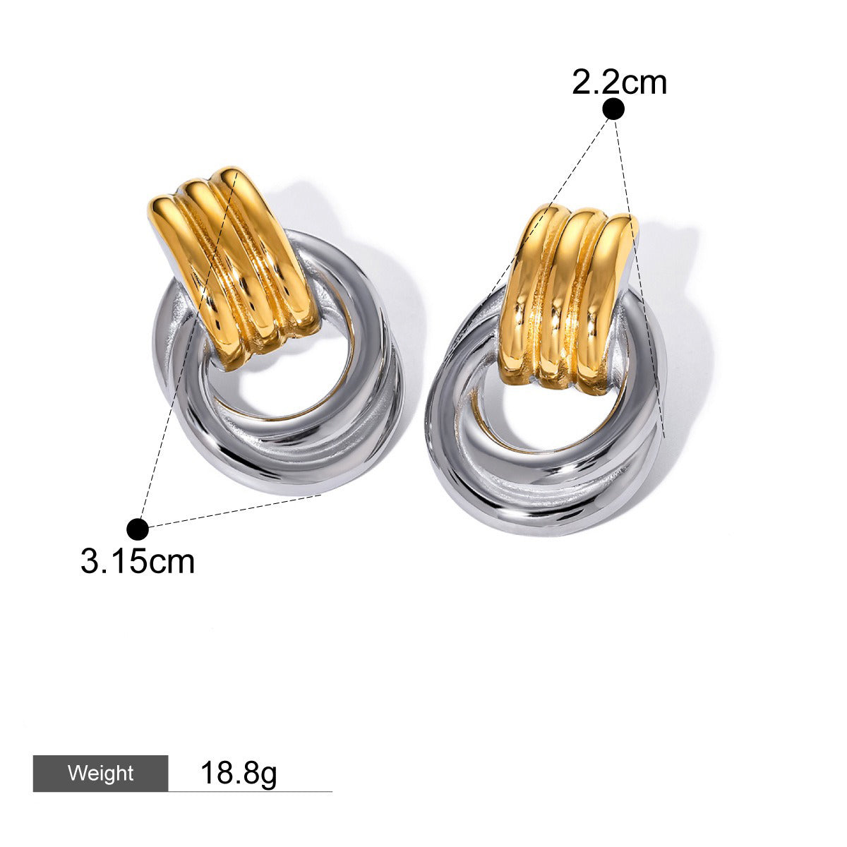 Kaze Geometric Two-Tone Jewellery Set | 18K Gold Earrings, Bracelet &amp; Ring in Gold &amp; Silver Earring