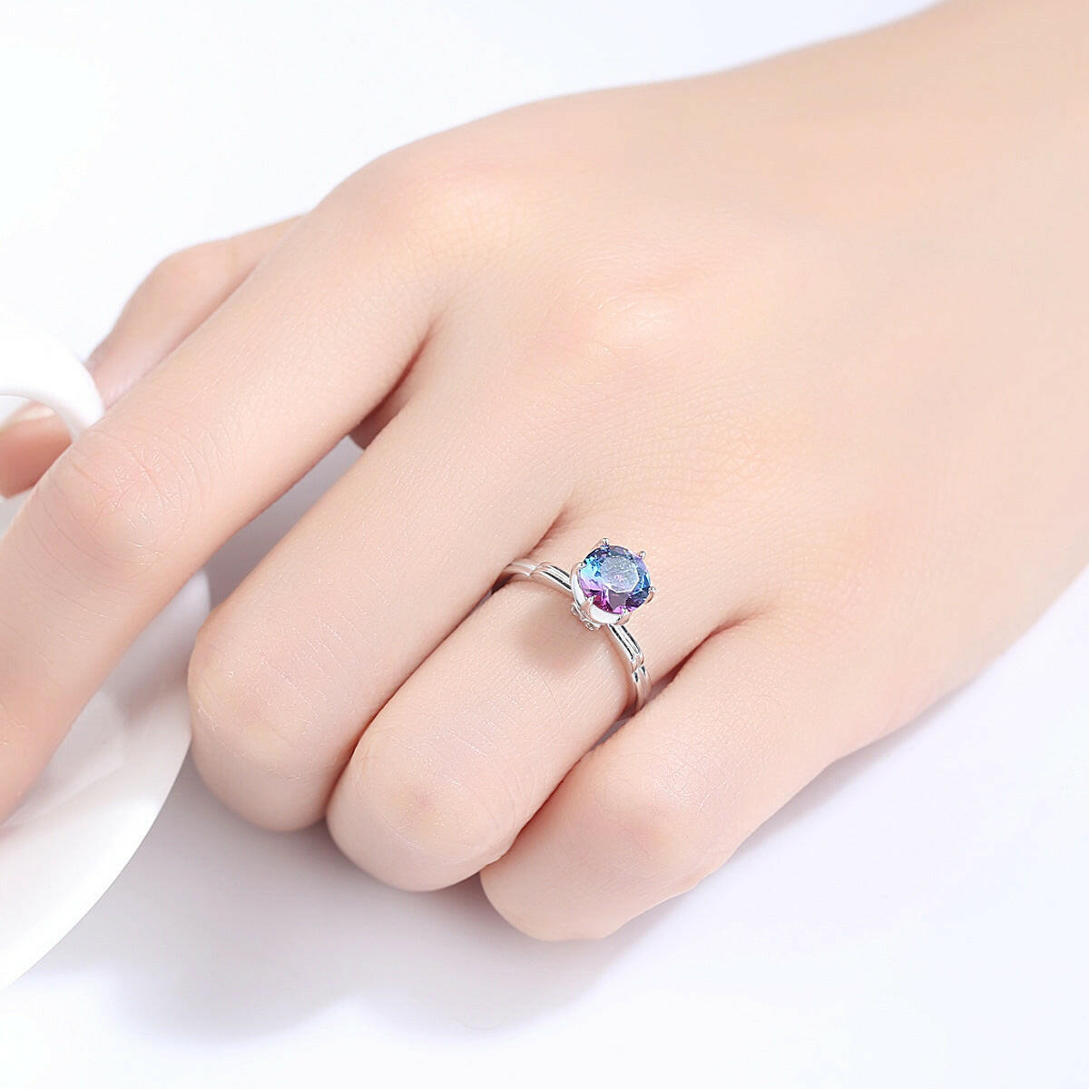 Kaze Rainbow Iridescent Gemstone Ring | Silver Geometric Ring in Sizes 6–9