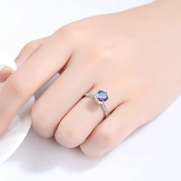 Kaze Rainbow Iridescent Gemstone Ring | Silver Geometric Ring in Sizes 6–9