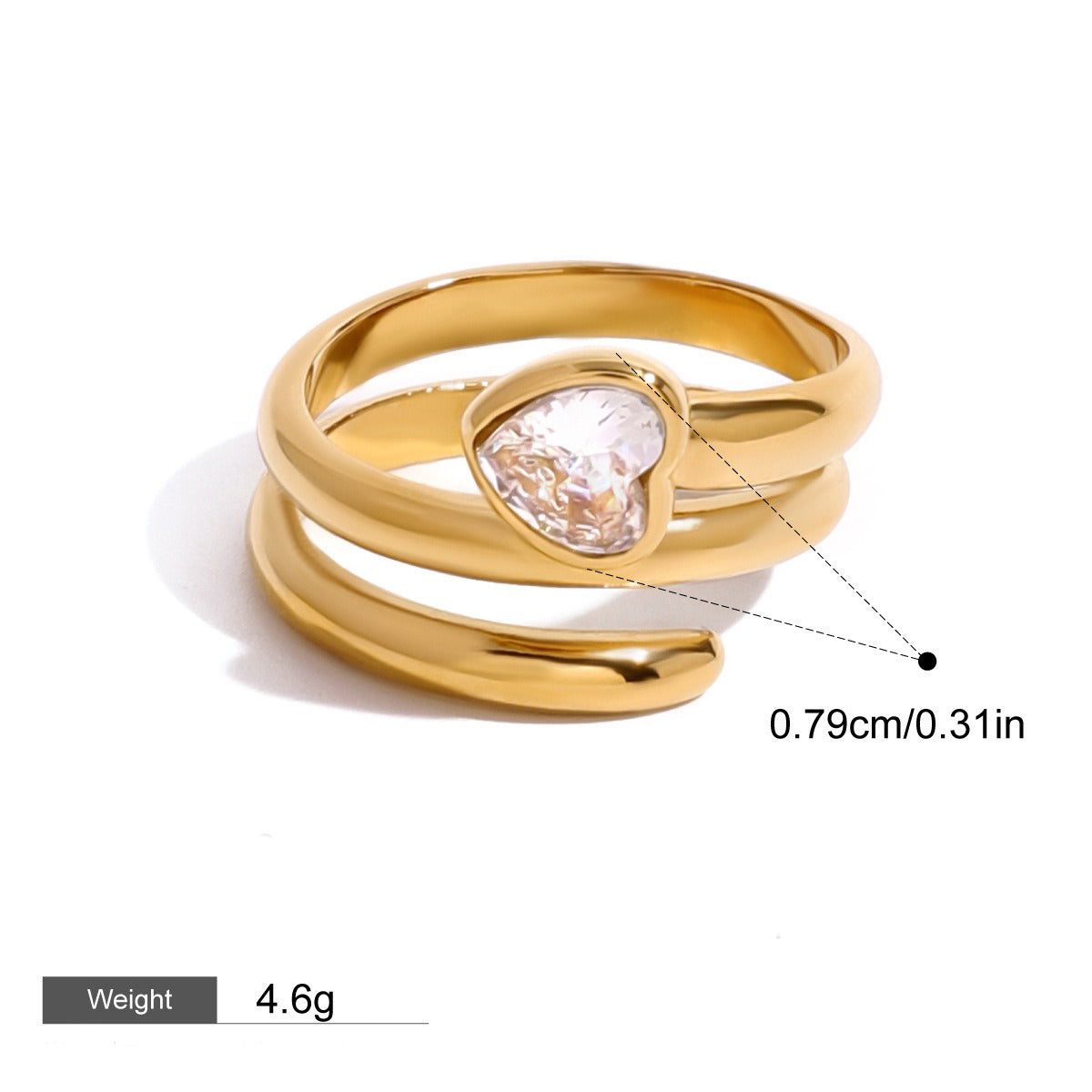 Kaze Luxury Heart-Shaped Gemstone Ring | 18K Gold Classic Heart Ring in Sizes 6–8 US