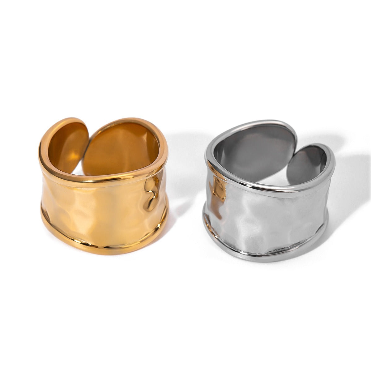 Kaze Hammered Texture Simple Elegant Ring | 18K Gold Artisan Ring in Gold &amp; Silver