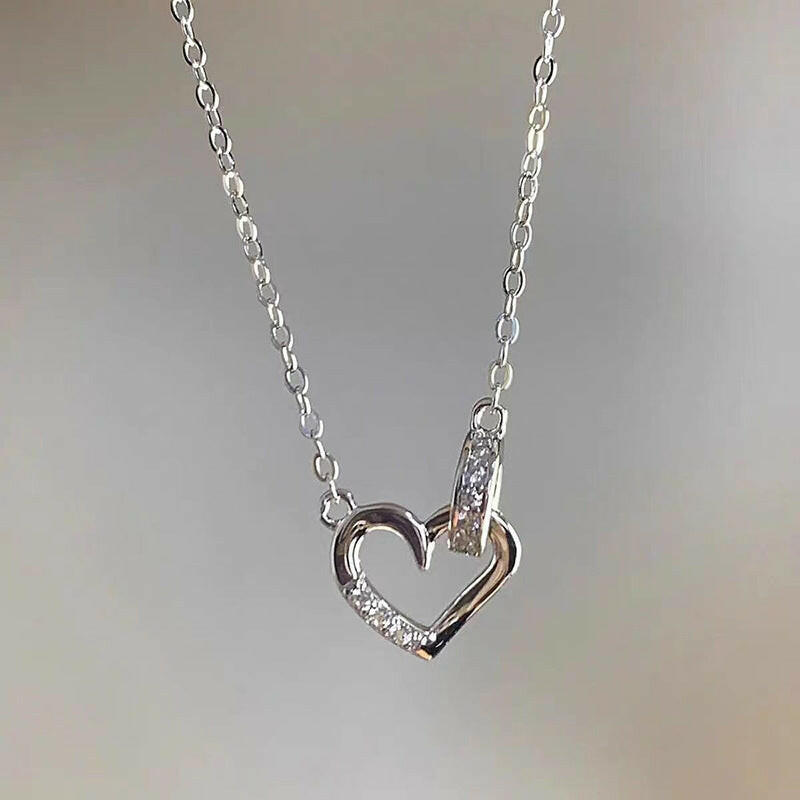 Kaze Diamond Love Necklace | S925 Sterling Silver Sparkling Love Pendant S925 Silver Necklace 925 Silver