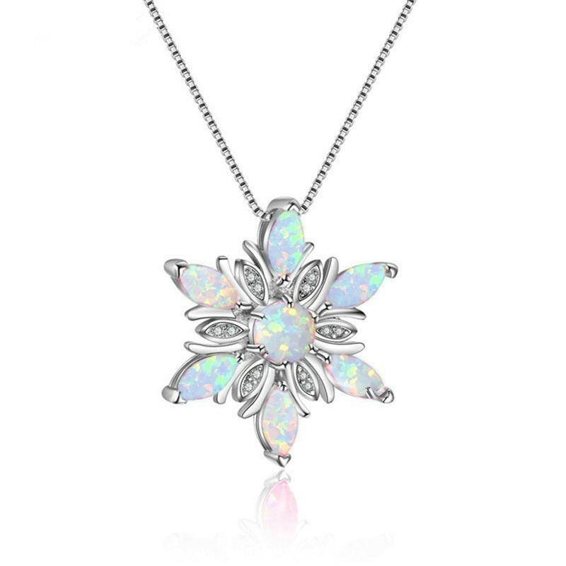 Kaze Opal Snowflake Pendant Necklace | Iridescent Opal Necklace in 5 Colours White