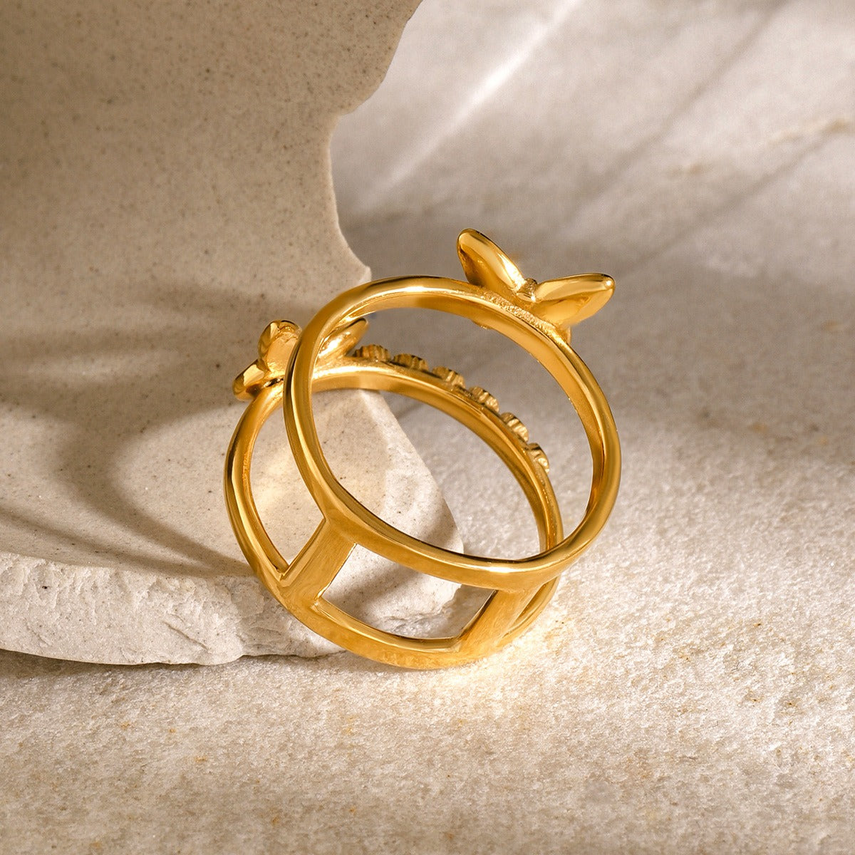Kaze Double-Layer Butterfly Diamond Ring | 18K Gold Luxury Statement Ring
