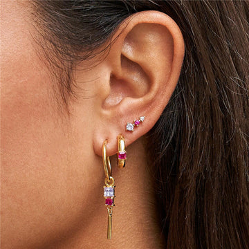 Kaze Geometric Zircon Copper Earring Set | 3-Piece Contemporary Earring Collection