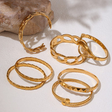 Kaze Geometric Hollow Design Bracelet | 18K Gold Statement Bangle — 12 Style Variants