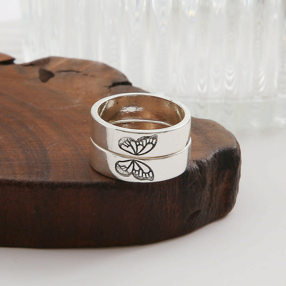 Kaze Butterfly and Heart Couple Ring Set | Matching Promise Ring Set Size 8
