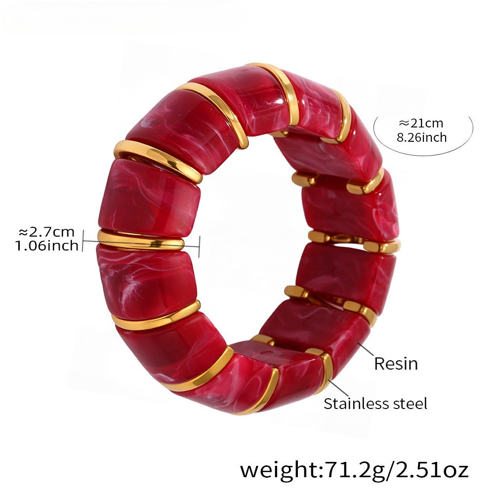 Kaze 18K Gold Luxury Resin Elastic Cord Bracelet | Premium Resin Bracelet in 10 Colours Rose red