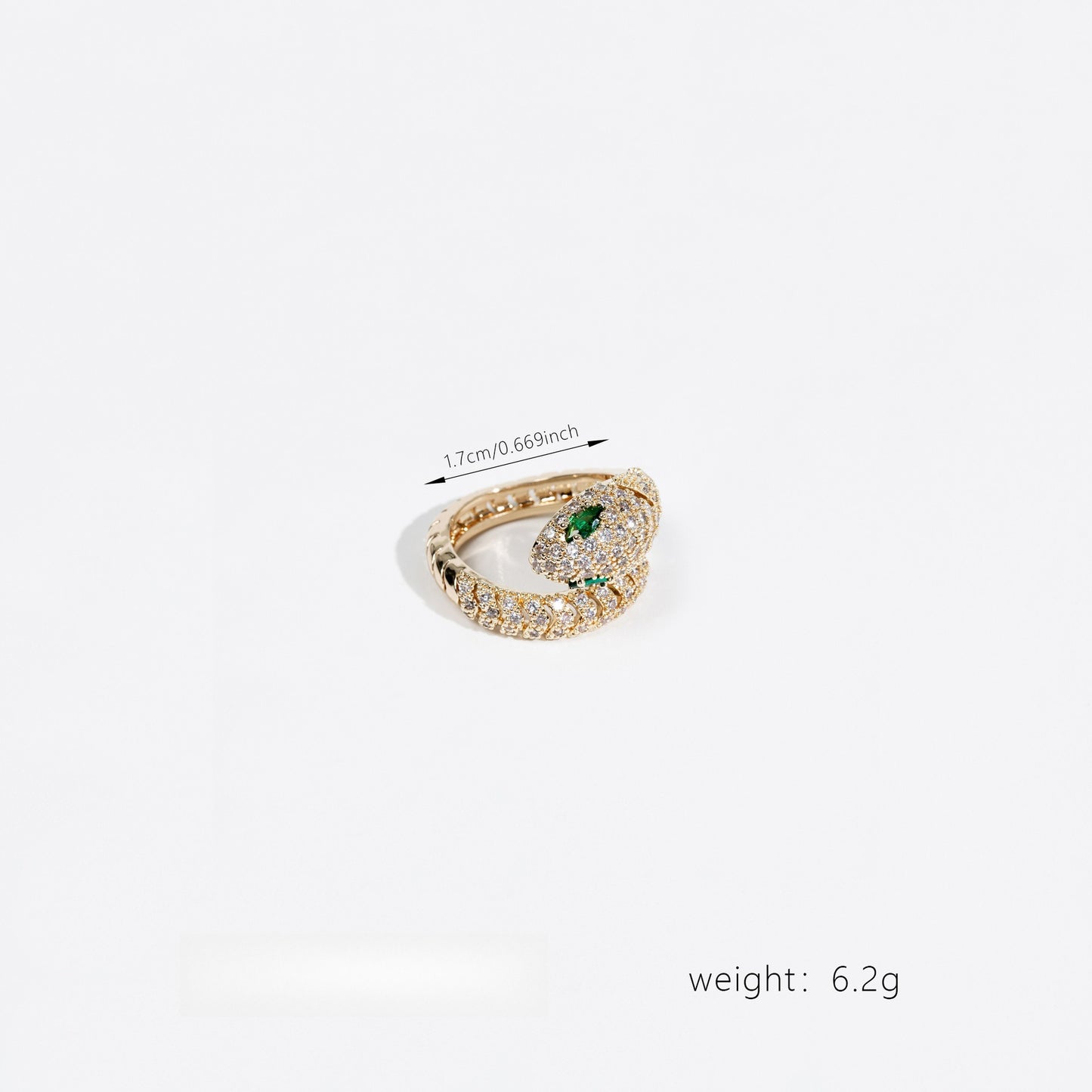 Adjustable Open-Band Snake Ring with Cubic Zirconia Inlay