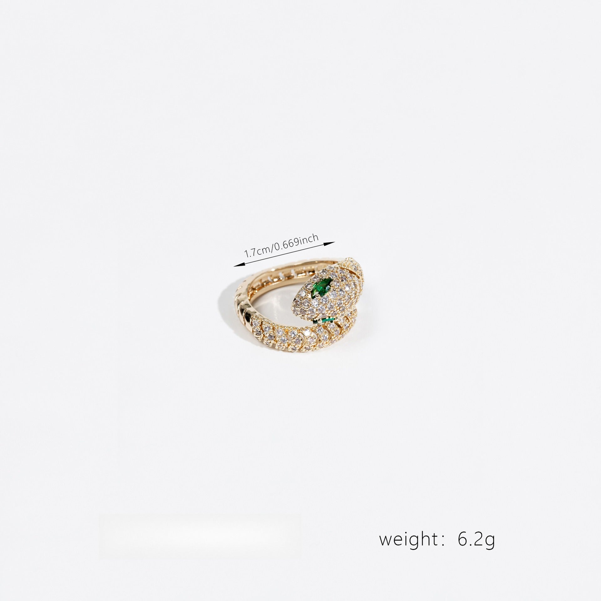 Adjustable Open-Band Snake Ring with Cubic Zirconia Inlay