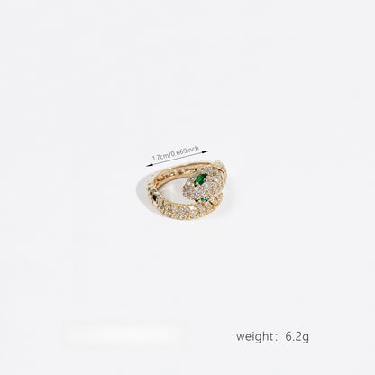 Adjustable Open-Band Snake Ring with Cubic Zirconia Inlay