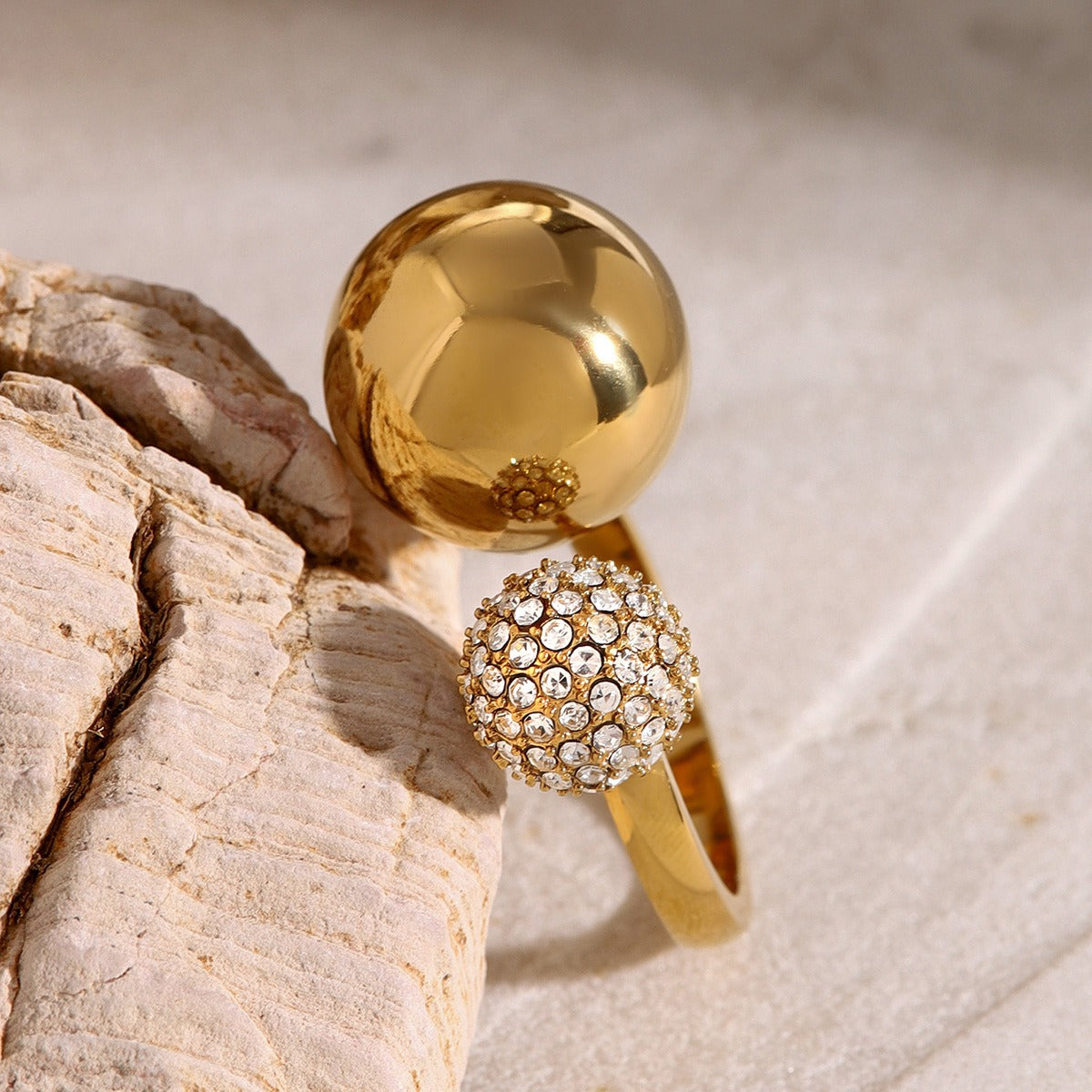 Kaze Large and Small Ball Diamond Ring | 18K Gold Sculptural Statement Ring in Gold &amp; Silver