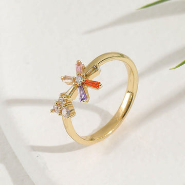Kaze Blooming Grace Adjustable Flower Ring | Colourful Stone Floral Ring for Women