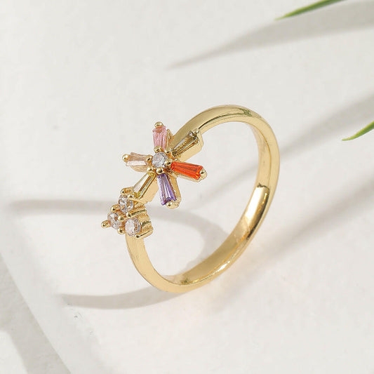 Kaze Blooming Grace Adjustable Flower Ring | Colourful Stone Floral Ring for Women