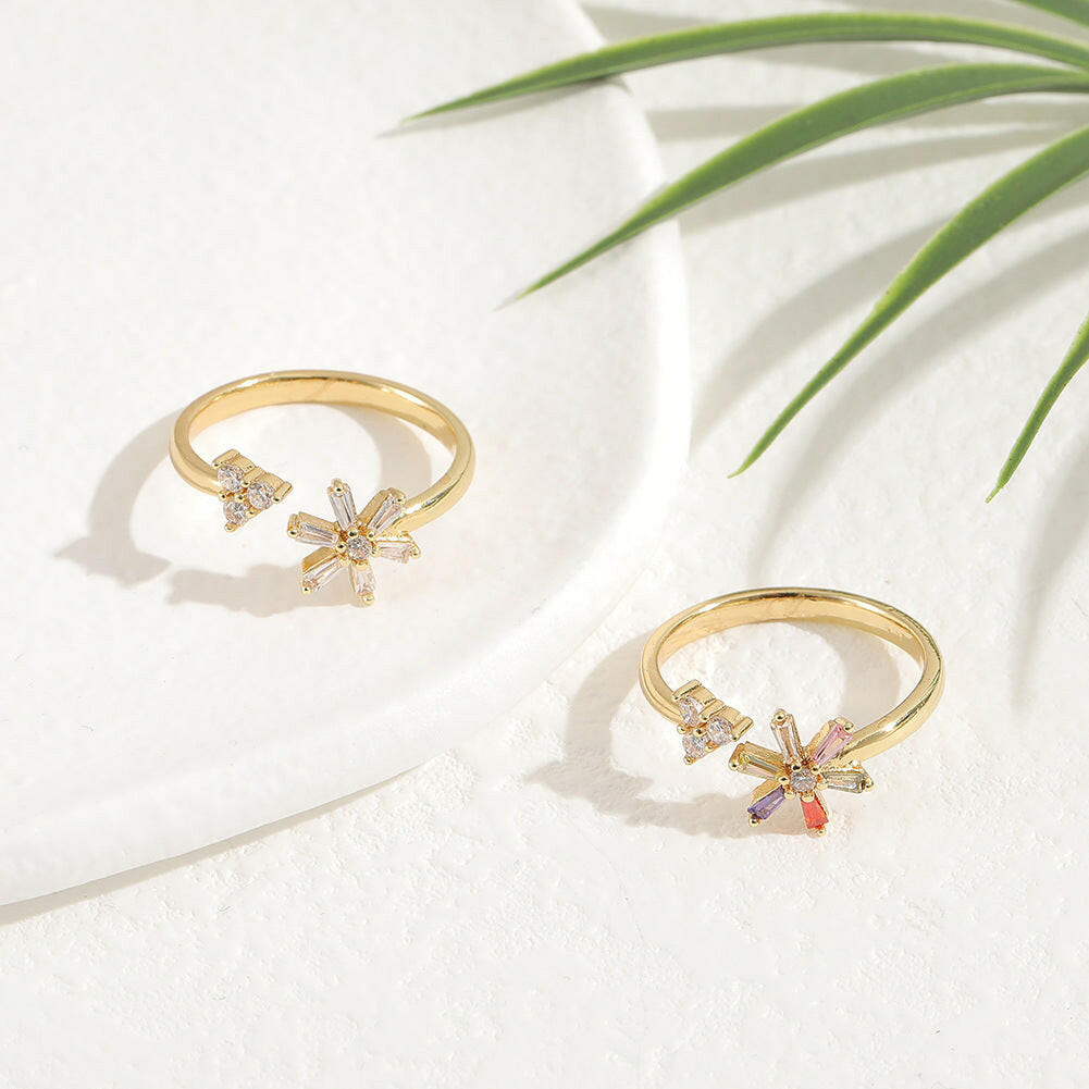 Kaze Blooming Grace Adjustable Flower Ring | Colourful Stone Floral Ring for Women