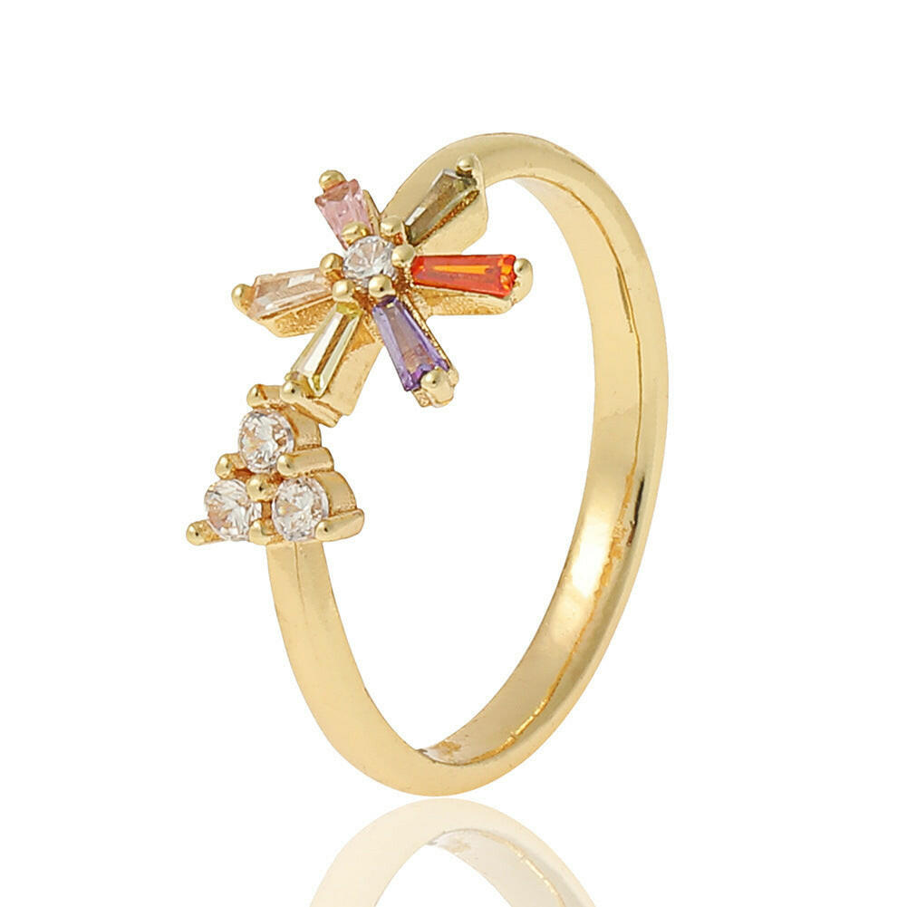 Kaze Blooming Grace Adjustable Flower Ring | Colourful Stone Floral Ring for Women Color Adjustable Opening