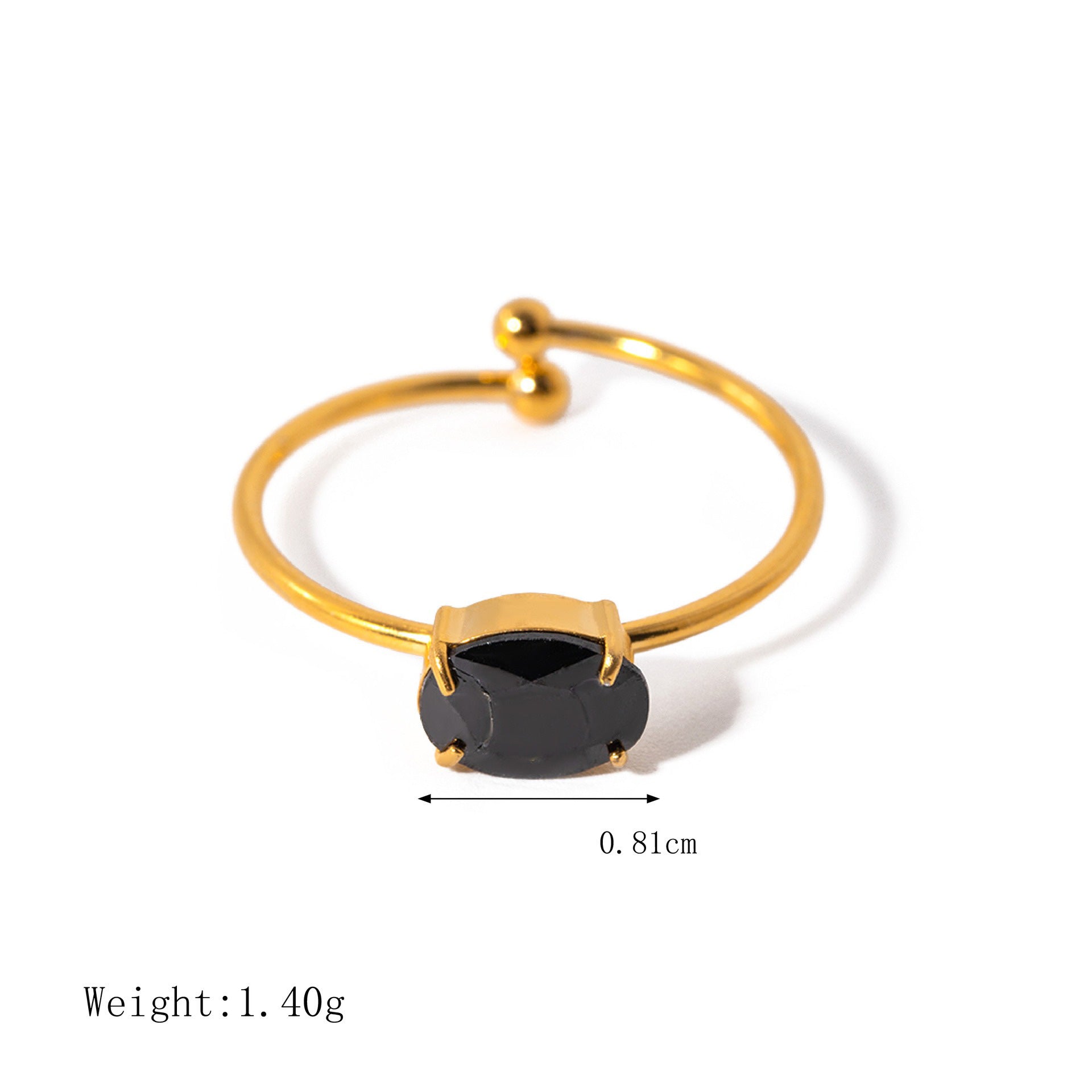 Kaze Cute Gemstone Adjustable Ring | 18K Gold Ring in White, Pink, Black &amp; Green Black