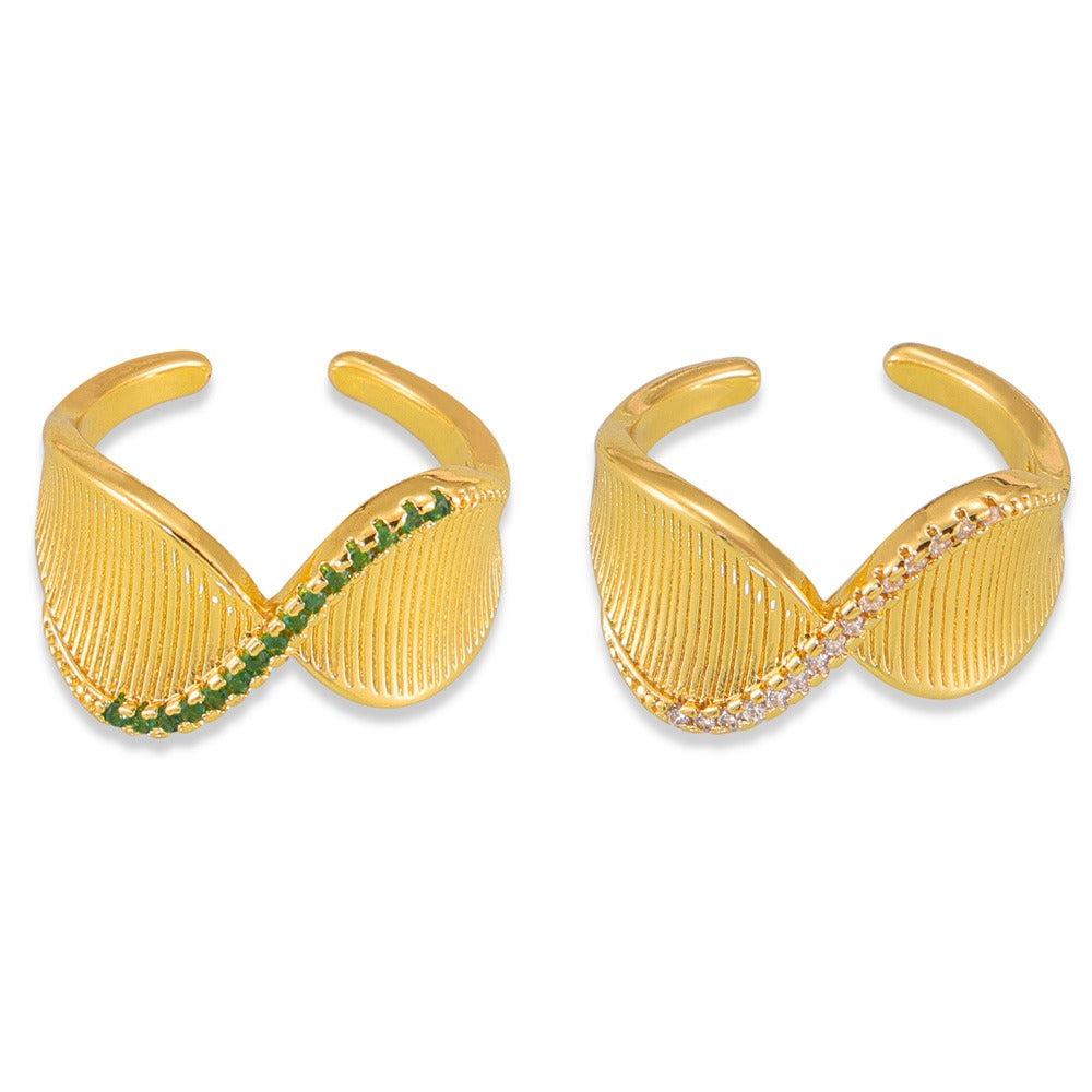 Kaze Simple Twisted Diamond Adjustable Ring | 18K Gold Stainless Steel Ring in White &amp; Green