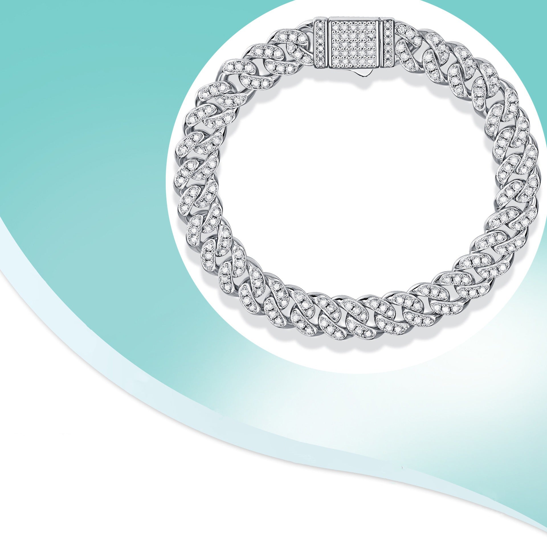 Kaze Cuban Chain Diamond Inlay Bracelet | Luxury Diamond-Set Fashion Bracelet in 5 Sizes