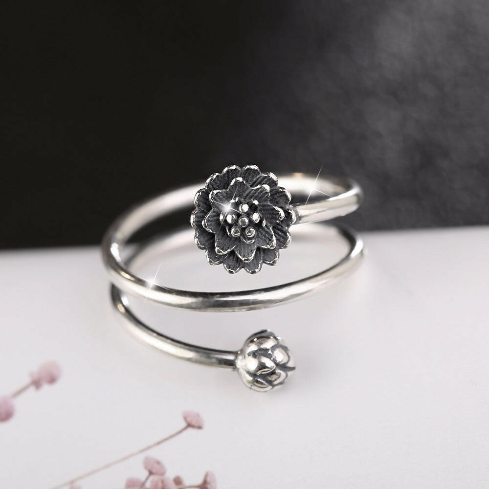 Kaze Simple Lotus Ring | S925 Sterling Silver Adjustable Minimalist Ring