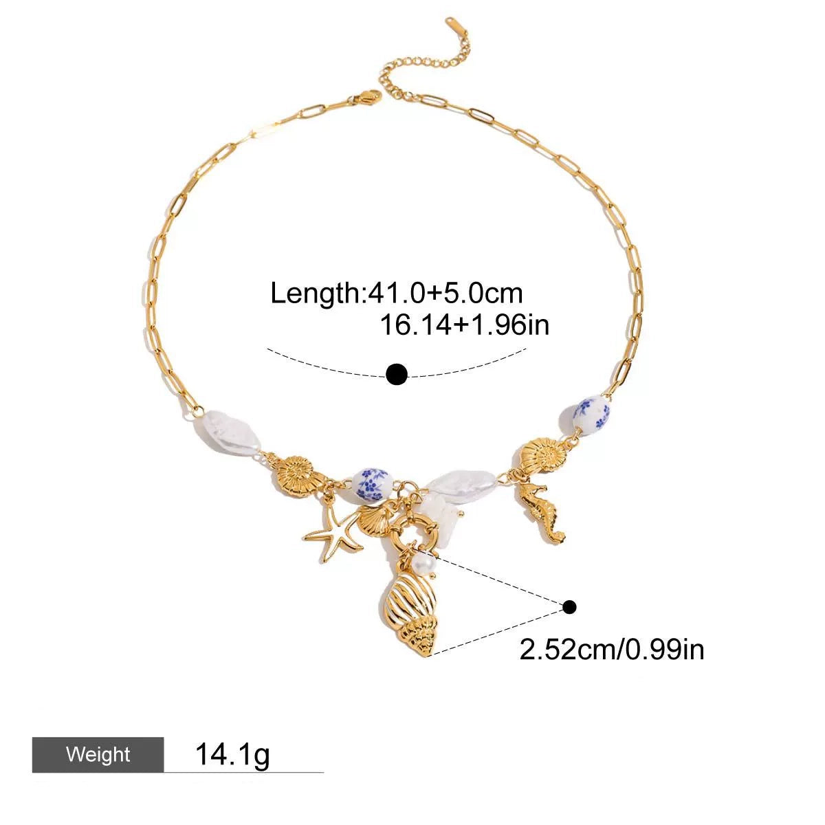Kaze 18K Gold Geometric Hollow Pearl Earrings, Bracelet and Necklace Set | 7-Piece Contemporary Pearl Jewellery Style E-Necklace-12