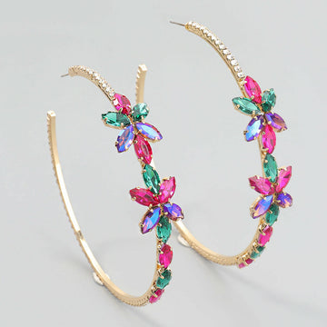 Kaze Rhinestone Flower Stud Earrings | Crystal Floral Studs in White, Blue, Pink &amp; Multicolour