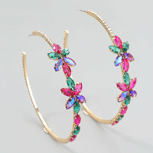 Kaze Rhinestone Flower Stud Earrings | Crystal Floral Studs in White, Blue, Pink &amp; Multicolour