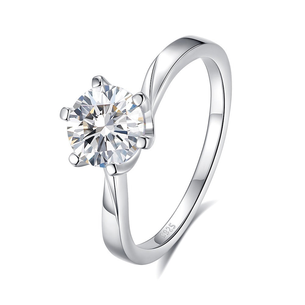 Kaze S925 Twisted Band Six-Prong Moissanite Ring | Sterling Silver Ring Sizes 5–9 US Empty setting (without the main stone)